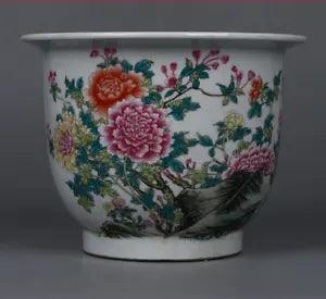 10.2" Antique Qing dynasty porcelain famille rose peony flowers plant Flowerpot