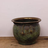 Vintage Verdigris Brass Plant Pot / Planter with Rope Detail Design