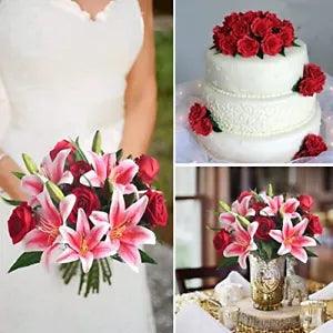 11pcs Artificial Flowers Red Fake Roses and Pink Tiger Lily Fake Xmas Flowers