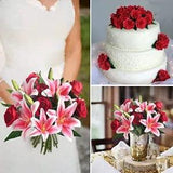 11pcs Artificial Flowers Red Fake Roses and Pink Tiger Lily Fake Xmas Flowers