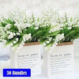 30 Bundles Artificial Flowers White Lily of the Valley Fake Plants Home Decor US