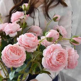 Rose Silk Peony Artificial Flowers Bouquet 5 Big Head 4 Bud  Home Wedding Deco