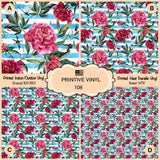 Watercolor Pink Peonies Patterned Iron on, Printed HTV, Adhesive Vinyl 108