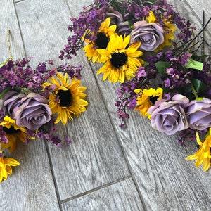 Sunflowers and purple cake flowers