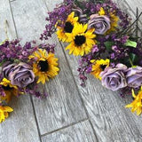 Sunflowers and purple cake flowers