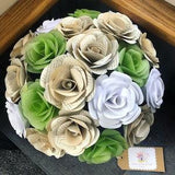x20 Paper roses white,green and book page themed + Bucket Display vase Valentine Day Gift, Mother's Day Gift, Rose Bouquet,paper flowers