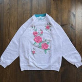 Vintage 1990s Roses Butterfly Floral Flower Garden Crewneck Sweatshirt / made in USA / size Large