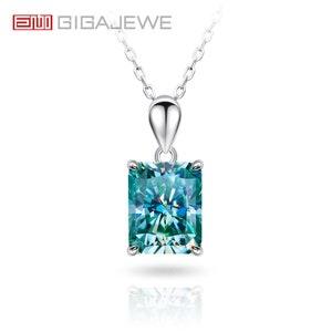 GIGAJEWE 8*10mm 4.0ct 925 Sterling Silver Necklace Radiant Cut Blue Green Color Moissanite Necklace , Silver Necklace