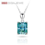 GIGAJEWE 8*10mm 4.0ct 925 Sterling Silver Necklace Radiant Cut Blue Green Color Moissanite Necklace , Silver Necklace