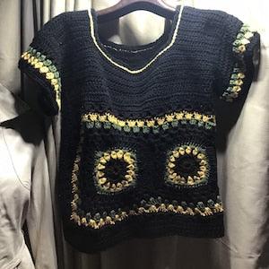 Boho patchwork sunflowers design handmade crochet top short sleeves