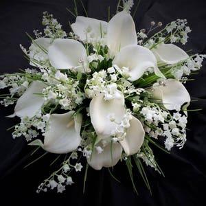 Lilies of the valley, calla lily artificial flower bouquet, real touch, bridal bouquet, rustic county, fake, artificial flowers