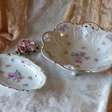 Reichenbach German Porcelain - 11" 4 footed bowl  and 9" oval bowl - rose floral bouquets - scroll down for details/shipping