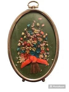 Vintage Framed Dried Flower Decor Oval