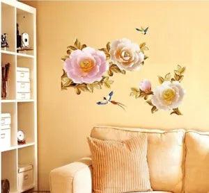 Removable Wall Sticker Peony Vine Wall Decal Mural Living Room Bedroom