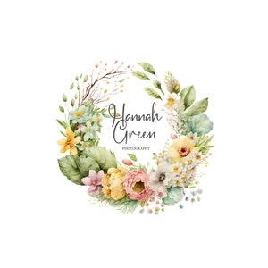 Gorgeous watercolor floral bouquet logo design, Round logo, Green and pink logo, Event planner logo, Photography logo, salon logo, cute logo