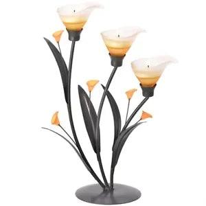 Three-Blossom Amber Lily Candle Holder Living Room Indoor Home Office Decor