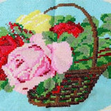 Vintage Embroidery Flower basket roses bouquet Handmade Embroidery Red Rose Embroidery wall art