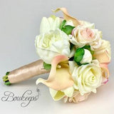 CHOOSE RIBBON COLOR - White Ivory Blush Calla Lily, Tulip, Rose, Peony, Blush Calla Lily, Bridal Bouquet, Wedding Bouquet, Blush Wedding