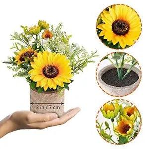 Sunflower Artificial Flowers Pot Sunflower Decor Yellow Fake Flower In Pots For#