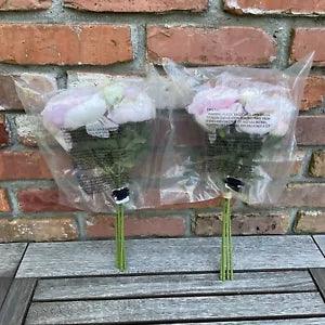 Pottery Barn Faux Ranunculus Flower Bundles Set of 2 Blush Green Multi NWOT