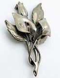 Calla Lily Vintage 3 Flower Brooch 3.5" Pin Silver Tone Metal Unsigned Boutineer