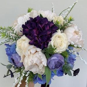 Silk Flowers Wedding Bouquet/ Purple Bridal Bouquet/ Faux Bride Bouquet/Peonies bouquet/Hydrangeas bouquet/ Artificial Flowers Wedding Decor