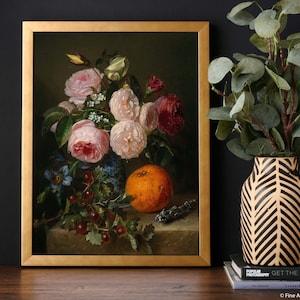 Unframed Print | Floral and Fruit Still Life Painting reproduced from an original oil painting | Vintage flower painting | Art No. 1108