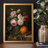 Unframed Print | Floral and Fruit Still Life Painting reproduced from an original oil painting | Vintage flower painting | Art No. 1108