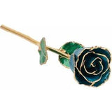 Blue Zircon Laquered Real Rose 24K Gold Plated Trimmed December Birthstone Rose