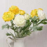 Faux Ranunculus Stem with Leaves, Artificial Ranunculus Flower, Living Room Floral Decor, Wedding Party Arrangement, for Bride Bouquet, Gift