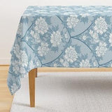 Art Deco Floral Tablecloth - Blue Peony by emikundesigns - Peony Bouquet Scallop Fan Large Scale Cotton Sateen Tablecloth by Spoonflower