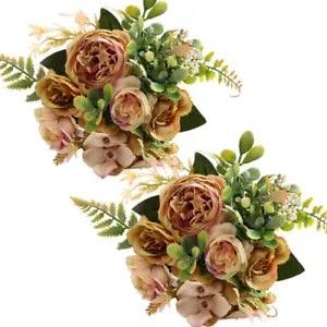Artificial Flowers, 2Pcs Vintage Silk Peonies for Home Decoration Brown Fake