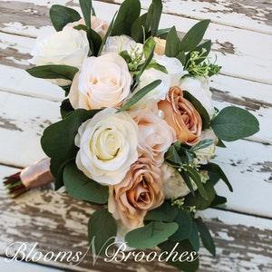 Wedding Bouquet Bride, Champaign Cream and ivory Wedding Bouquets, Artificial Boho bouquets Roses Peonies Eucalyptus,  Faux Wedding Flowers