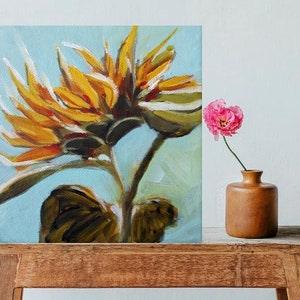 Original Art on Canvas Acrylic Painting of Sunflower Yellow Flower 6x6 Square Painting Small Painting Canadian Artist Modern Art