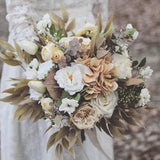 Taupe, Tan and Ivory Bridal Bouquet for Classic Autumn Wedding, Rustic Boho Bouquet in Wood Color