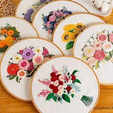 Beginner Hand Embroidery Full Kit, DIY Flower Bouquet Embroidery Wildflowers Kit, Embroidery Sunflower Rose and Chrysanthemum Kit-8 Inches