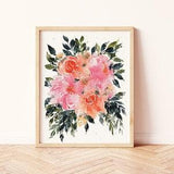 Boho Wall Decor | Watercolor Bright Peonies | Bohemian Bouquet Physical Art Print | Feminine Pink Yellow Orange Green Nursery Home Room