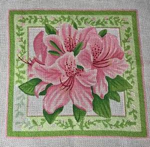 LIZ/SUSAN ROBERTS HAND PAINTED NEEDLEPOINT CANVAS, PARTIALLY COMPLETED, LILIES