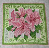 LIZ/SUSAN ROBERTS HAND PAINTED NEEDLEPOINT CANVAS, PARTIALLY COMPLETED, LILIES