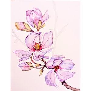 Magnolia Painting Watercolor Floral Still Life 100% Handmade Painting 9.5 by 13 Inches / A 4 Wall Art Home Decor By Viktoriya Filipchenko.