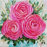 Original Oil Painting Pink Flowers -Ranunculus Small Art -Floral Artwork  6x6"