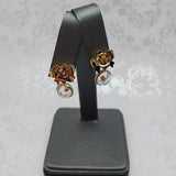 Vintage Gold Tone Dangling Round Mustard Seed Charm Rose Floral Flower Bow Stud Earrings Faith Unique 10mm