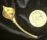 Rhinestone Gold-Tone Cow Lily Brooch