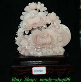 15" Boutique China Natural Xiu Pink Jade Carve Peony Flower Moon Art Statue