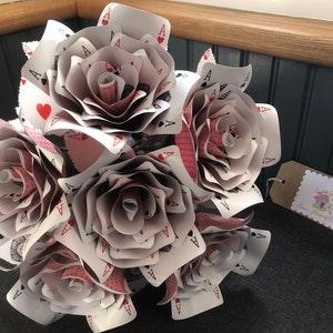 Playing card rose wedding bouquet, handheld bouquet playing card  themed, Rose Bouquet, flowers, bridal bouquet, bridesmaids, wedding flower