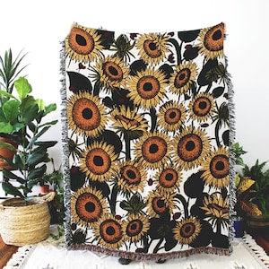 Sunflowers and Ladybugs Multi-Color Tapestry Blanket - Floral Throws - Housewarming Gift - Bohemian Colorful Home Decor