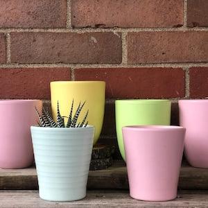Small Matte  Pastel Colored Soft Pink Yellow Sea Foam Green Blue Ceramic Succulent Orchid Flower Plant Pot Planter Spring Easter Decor Gift