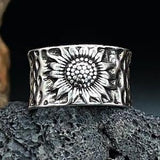 Punk Vintage Sunflower Ring For Women Men Adjustable Size Geometric Rings Exquisite Creative Jewelry