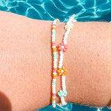 Pool Party Seed Bead Bracelet Pack of 2 / summer 2022 / vintage boho vibes / 90s style trend / floral jewelry / stacking / gift for her