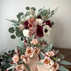 Mauve Anemone Wedding Boho Bridal Bouquet Burgundy Dusty Rose Wedding Bouquet Artificial Faux Flowers Ivory Bridesmaid Bouquet Flowers
